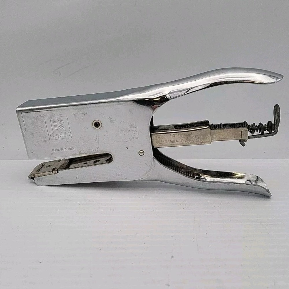 Vintage Rapid Classic 1 Plier Stapler Isaberg AB Sweden Chrome 6.75 Inch Long